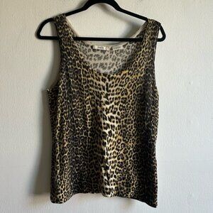 Neiman Marcus Sz L Leopard Cashmere Relaxed Sleeveless Sweater